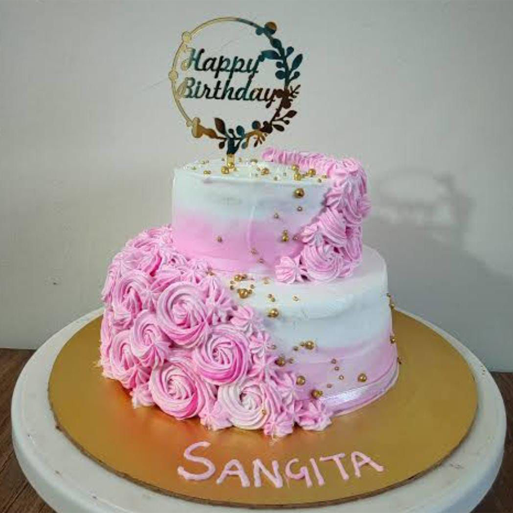 Two-Tired Birthday Cake with Pink and White Frosting 1.5 kg strawberry