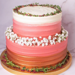 Rose gold ombre cake garnished with thyme sprigs 1.5kg chocolate