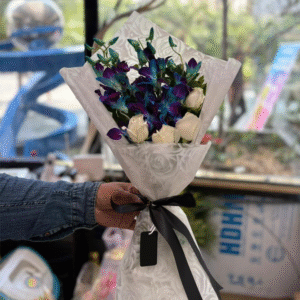 Heavenly White Roses and Blue Orchids Bunch