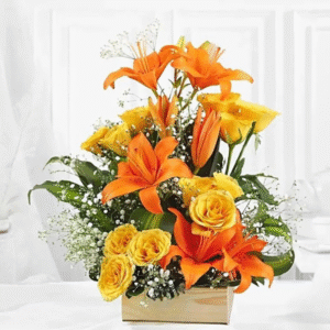 Orange Lilies and Yellow Roses Bunch