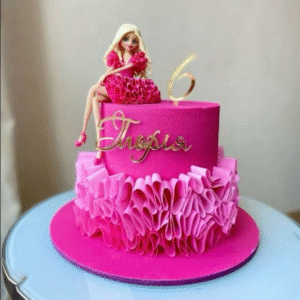 Two-Tired Pink Barbie-Themed Birthday Cake 1kg strawberry