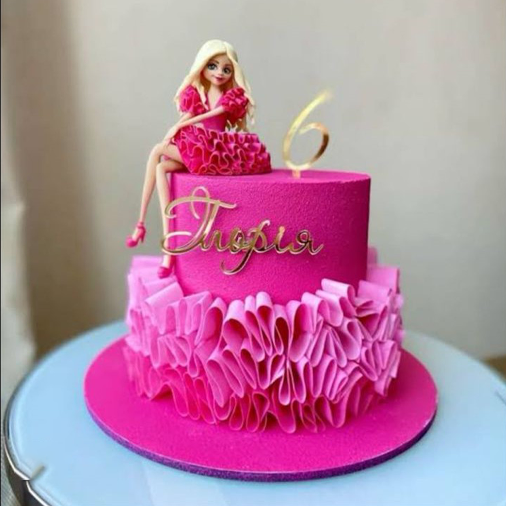 Two-Tired Pink Barbie-Themed Birthday Cake 1kg strawberry