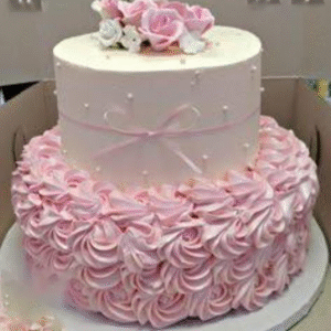 Two Tired Cake decorated with Pink and White Frosting 2kg strawberry