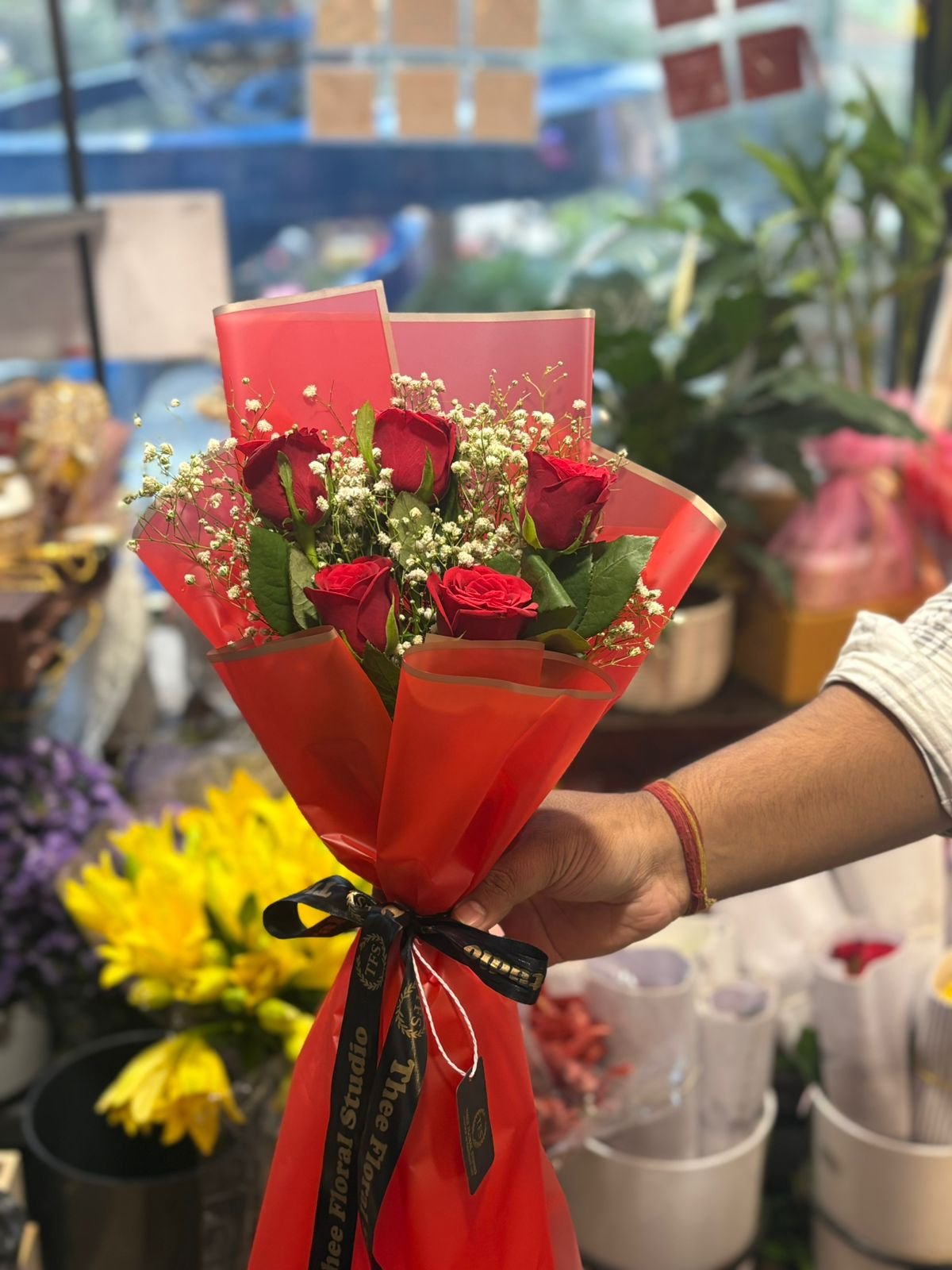5 Red Roses Flower Bouquet