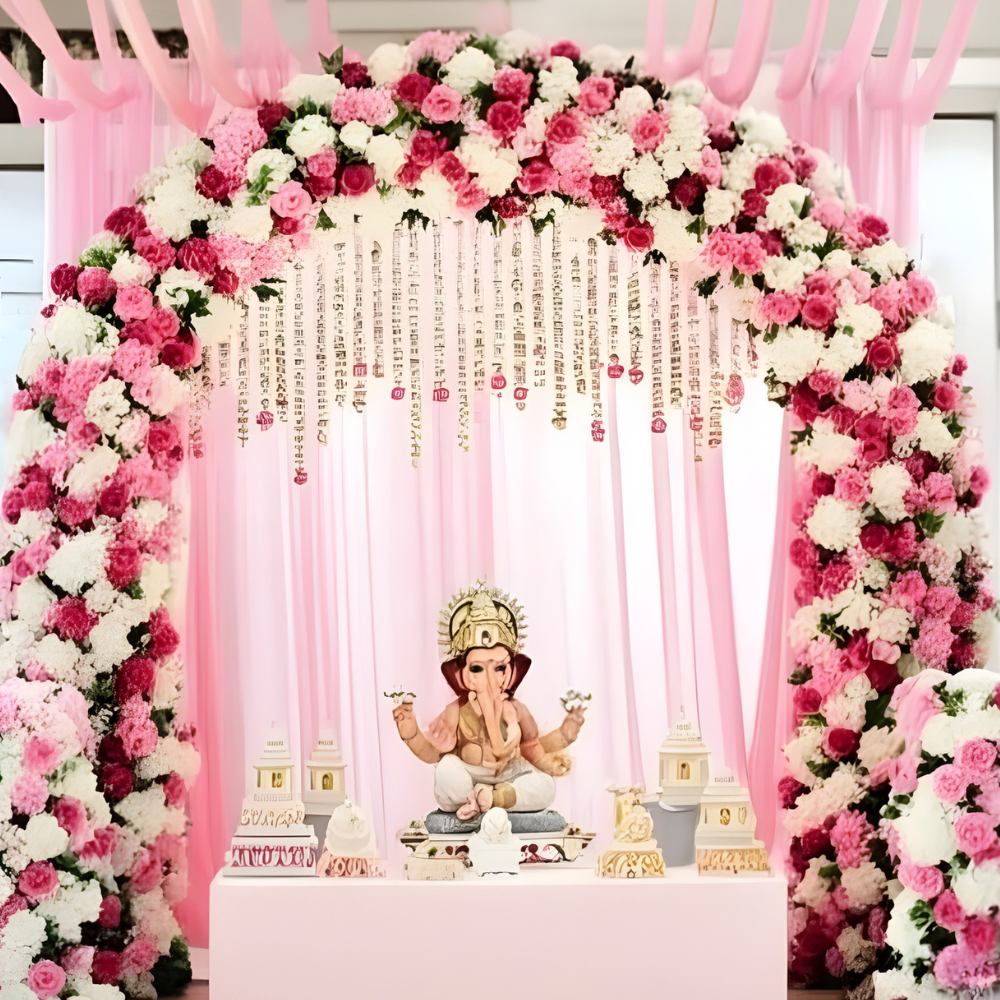 The Floral Ganpati Decoration with  Pink and White Flower