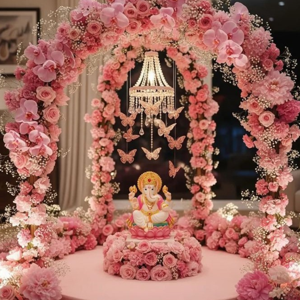 The Floral Ganpati Decoration with Pink Flower