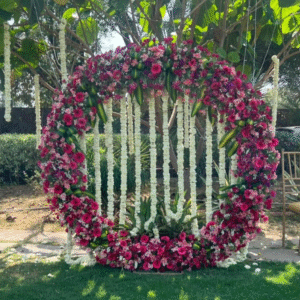 The Floral Haldi & Mehndi Circle Flower Decoration with Pink & white Flower