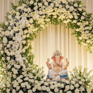 The Floral Ganpati Decoration with white Flower & Green Leaf