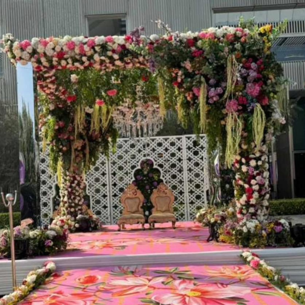 The Floral Haldi & Mehndi Decoration with Pink Flower